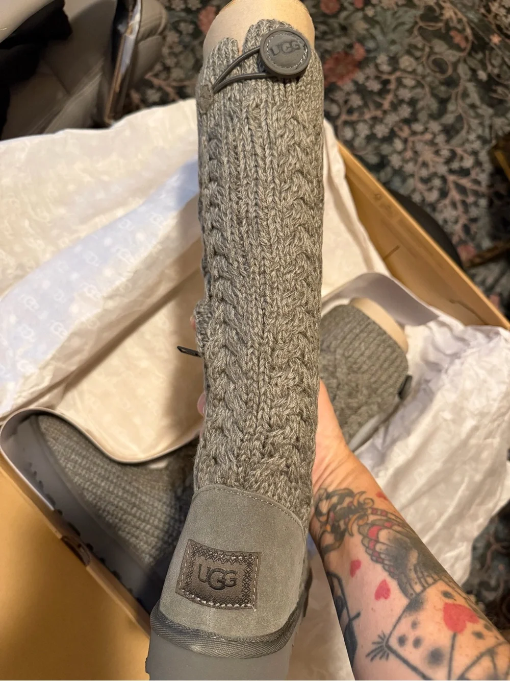 Cozy Knit Gray Boot Socks - Brand UGG